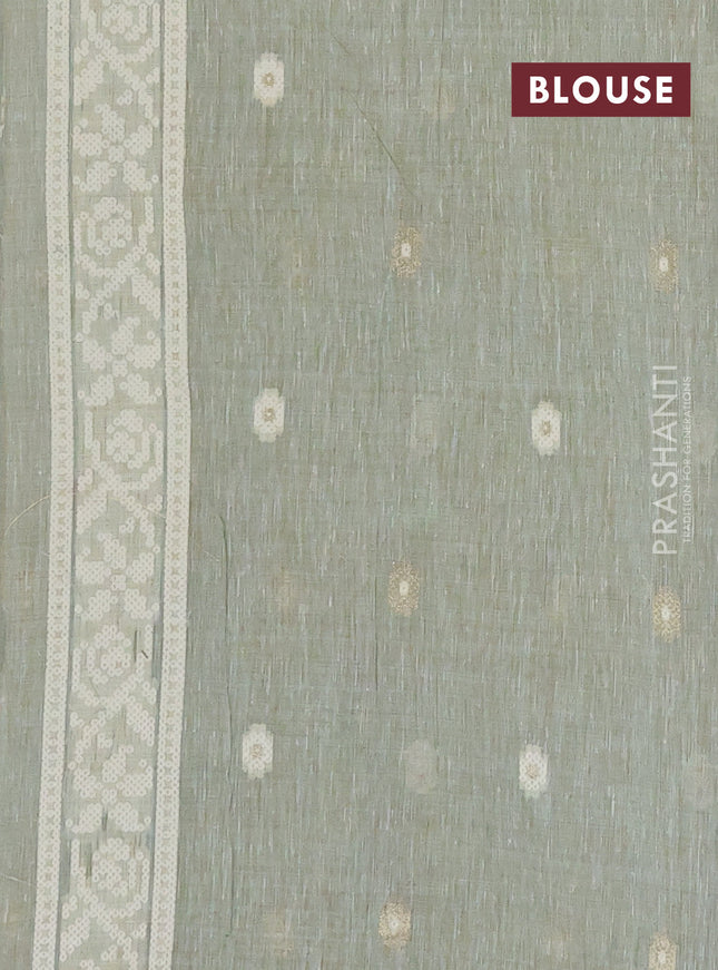 Linen cotton saree pastel green shade with allover jamdhani weaves