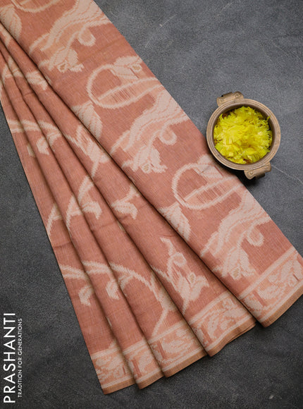 Linen cotton saree pastel peach with allover jamdhani weaves
