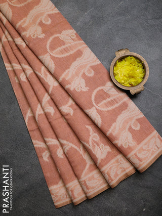 Linen cotton saree pastel peach with allover jamdhani weaves