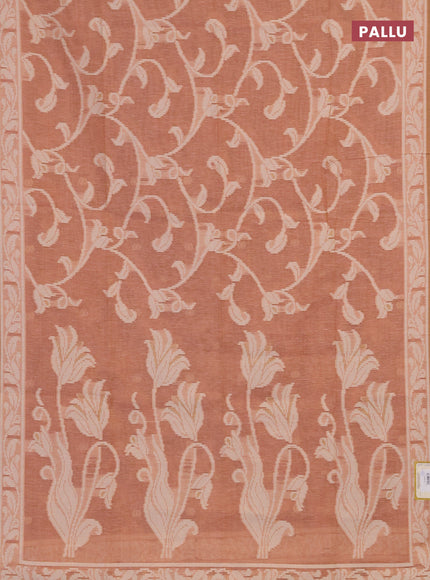 Linen cotton saree pastel peach with allover jamdhani weaves