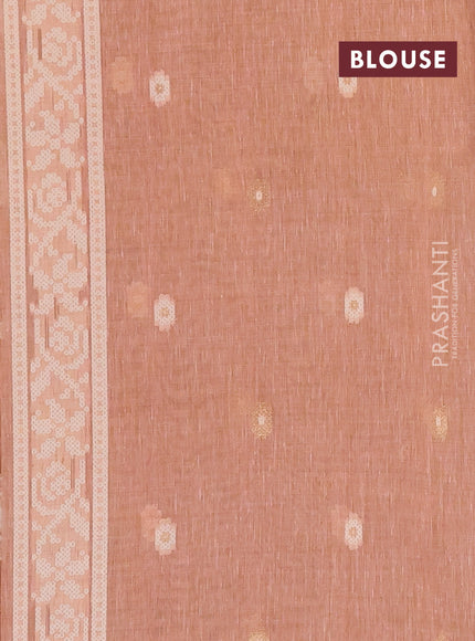 Linen cotton saree pastel peach with allover jamdhani weaves