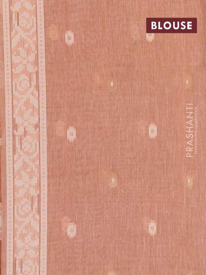 Linen cotton saree pastel peach with allover jamdhani weaves
