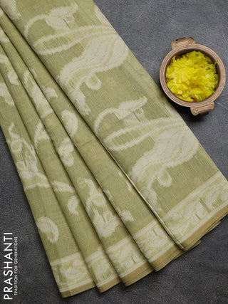 Linen cotton saree pista green with allover jamdhani weaves