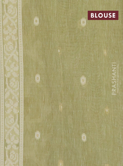 Linen cotton saree pista green with allover jamdhani weaves