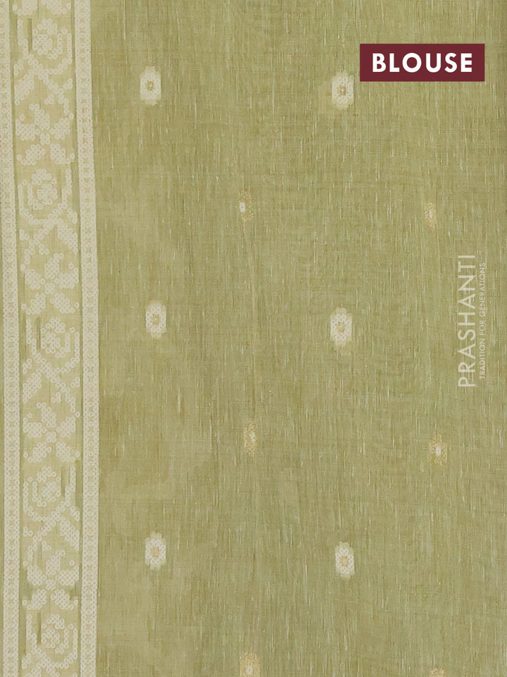 Linen cotton saree pista green with allover jamdhani weaves