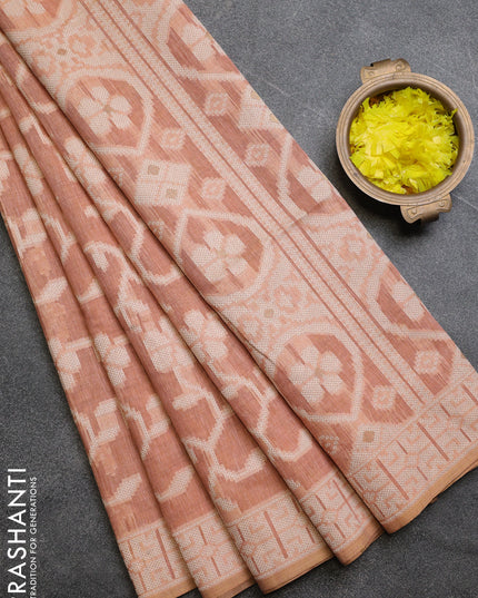 Linen cotton saree peach shade with allover jamdhani weaves