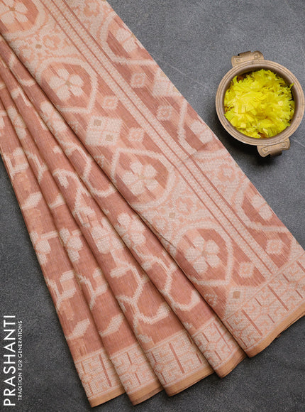 Linen cotton saree peach shade with allover jamdhani weaves