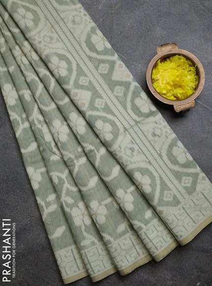 Linen cotton saree pastel green shade with allover jamdhani weaves