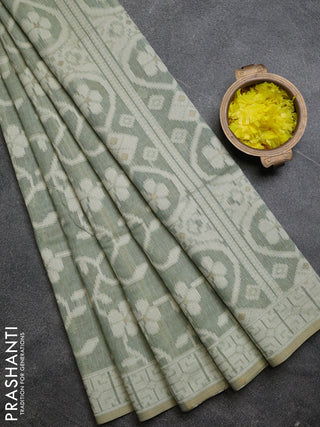 Linen cotton saree pastel green shade with allover jamdhani weaves