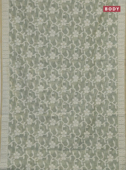Linen cotton saree pastel green shade with allover jamdhani weaves