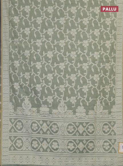 Linen cotton saree pastel green shade with allover jamdhani weaves