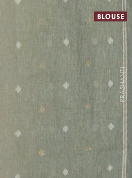 Linen cotton saree pastel green shade with allover jamdhani weaves