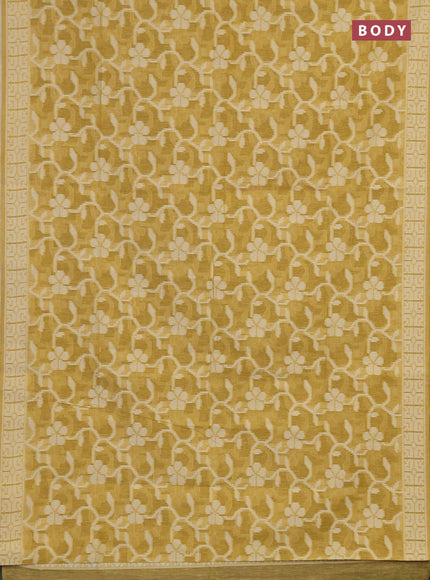 Linen cotton saree mustard yellow with allover jamdhani weaves