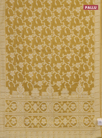 Linen cotton saree mustard yellow with allover jamdhani weaves