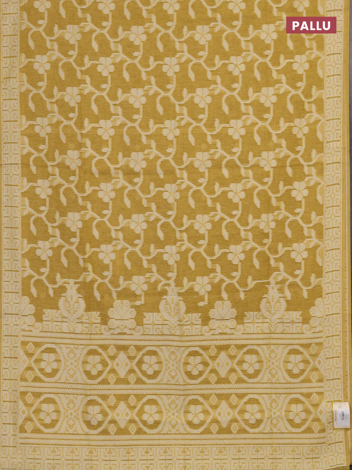 Linen cotton saree mustard yellow with allover jamdhani weaves