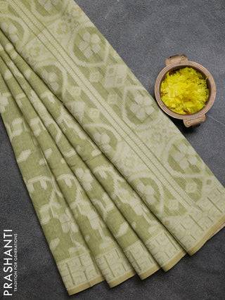 Linen cotton saree pista green with allover jamdhani weaves