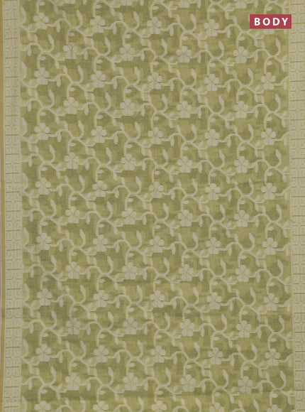 Linen cotton saree pista green with allover jamdhani weaves