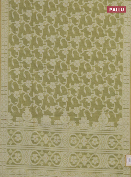 Linen cotton saree pista green with allover jamdhani weaves