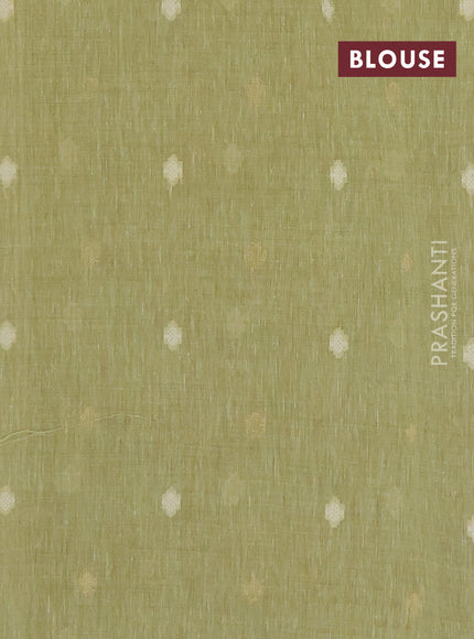 Linen cotton saree pista green with allover jamdhani weaves