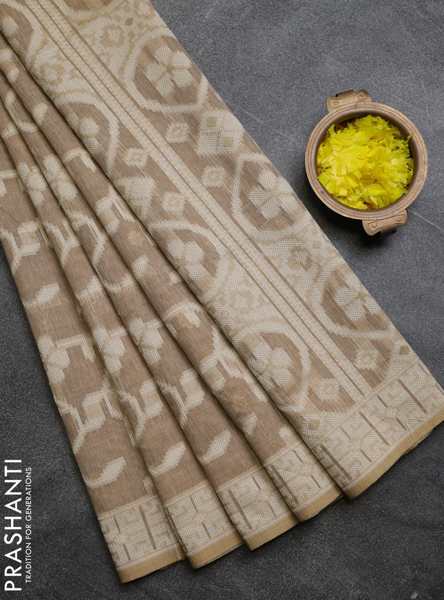 Linen cotton saree beige with allover jamdhani weaves