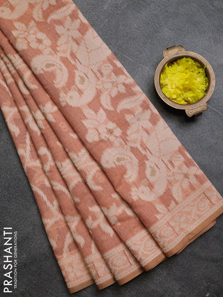 Linen cotton saree peach shade with allover jamdhani weaves