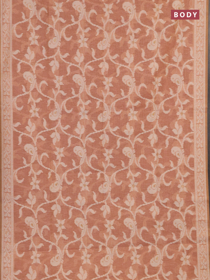 Linen cotton saree peach shade with allover jamdhani weaves