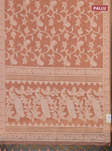 Linen cotton saree peach shade with allover jamdhani weaves