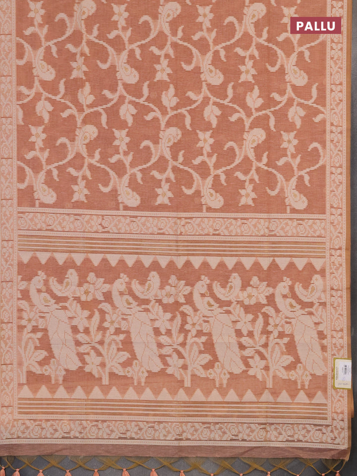 Linen cotton saree peach shade with allover jamdhani weaves