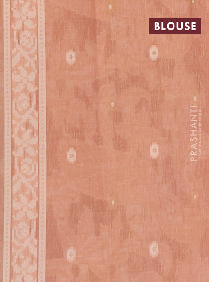 Linen cotton saree peach shade with allover jamdhani weaves