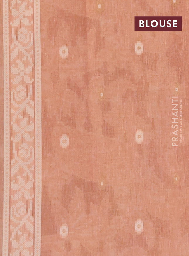 Linen cotton saree peach shade with allover jamdhani weaves