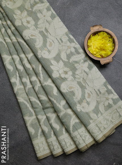 Linen cotton saree pastel green shade with allover jamdhani weaves