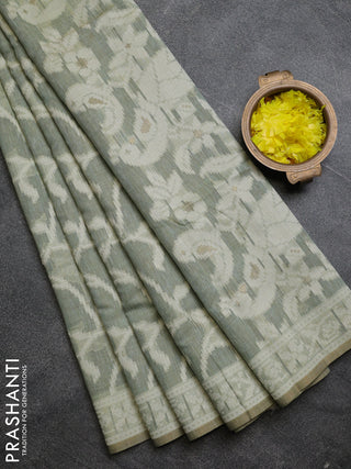 Linen cotton saree pastel green shade with allover jamdhani weaves