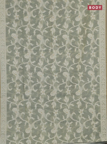 Linen cotton saree pastel green shade with allover jamdhani weaves