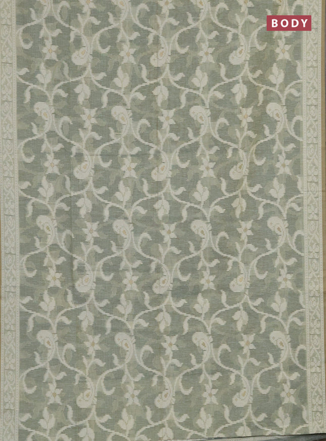 Linen cotton saree pastel green shade with allover jamdhani weaves