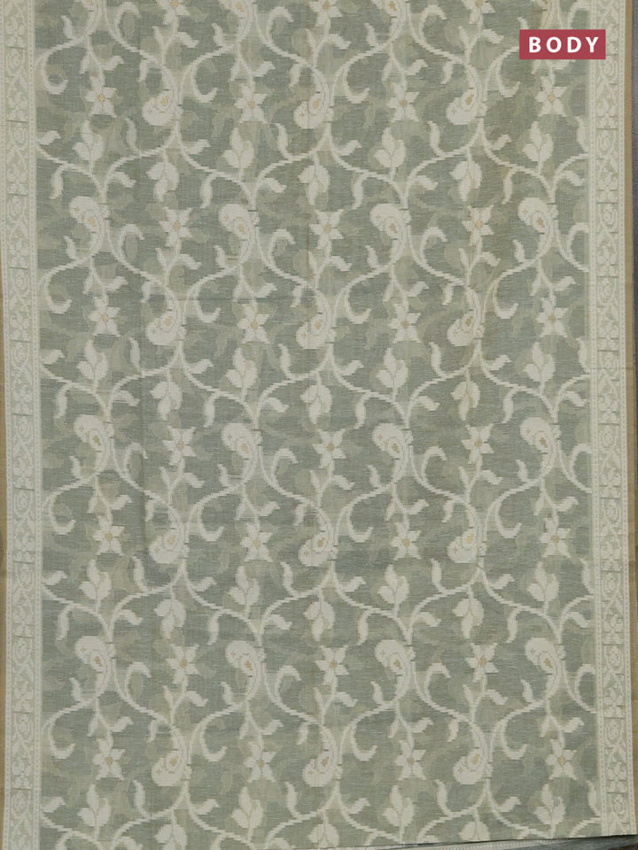 Linen cotton saree pastel green shade with allover jamdhani weaves