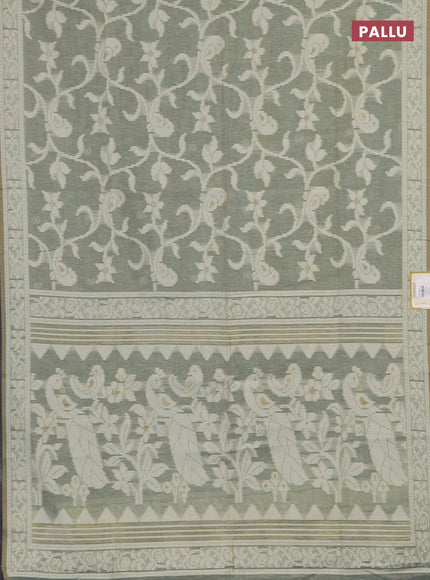 Linen cotton saree pastel green shade with allover jamdhani weaves