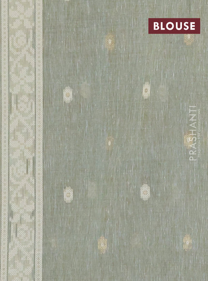 Linen cotton saree pastel green shade with allover jamdhani weaves