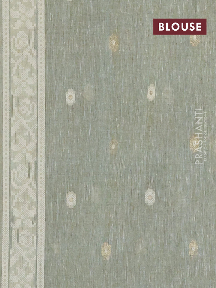 Linen cotton saree pastel green shade with allover jamdhani weaves