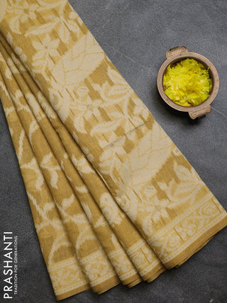 Linen cotton saree mustard yellow with allover jamdhani weaves