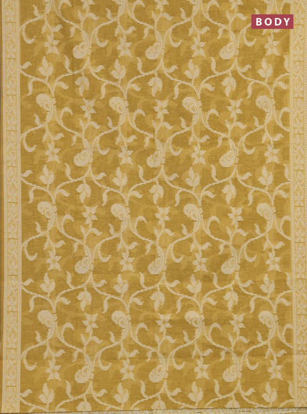 Linen cotton saree mustard yellow with allover jamdhani weaves