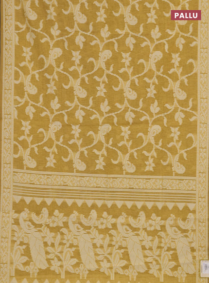 Linen cotton saree mustard yellow with allover jamdhani weaves