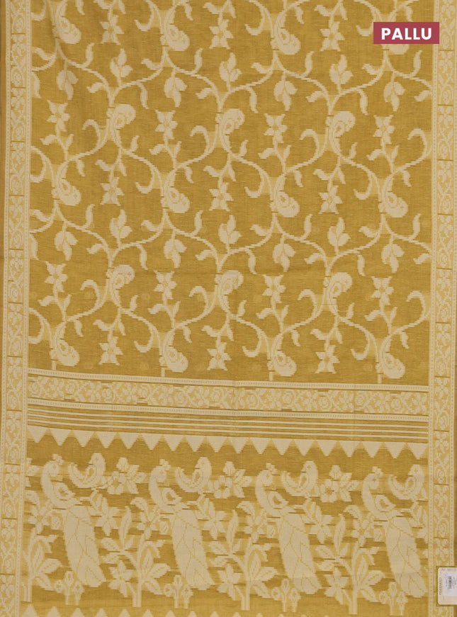 Linen cotton saree mustard yellow with allover jamdhani weaves