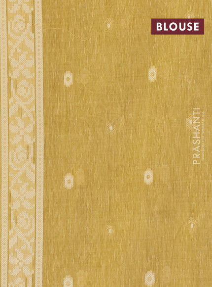 Linen cotton saree mustard yellow with allover jamdhani weaves