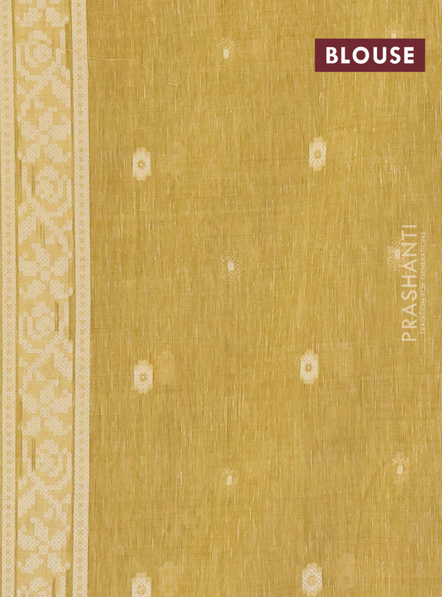 Linen cotton saree mustard yellow with allover jamdhani weaves