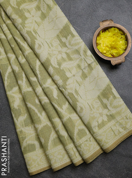 Linen cotton saree pista green with allover jamdhani weaves