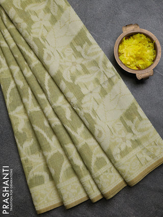 Linen cotton saree pista green with allover jamdhani weaves