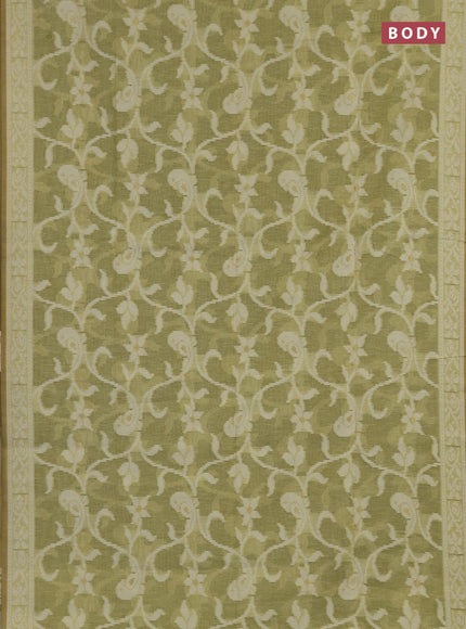 Linen cotton saree pista green with allover jamdhani weaves