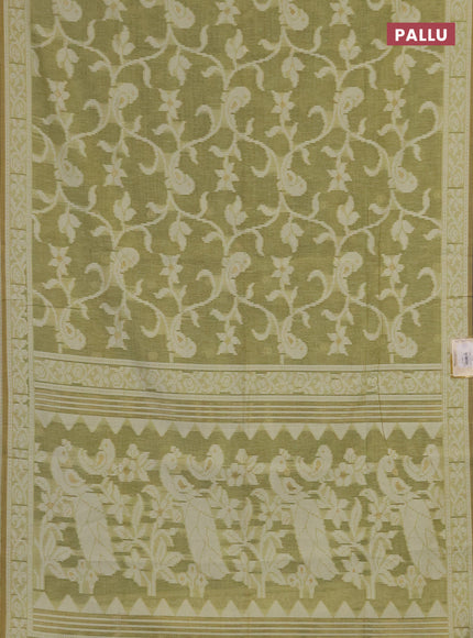 Linen cotton saree pista green with allover jamdhani weaves