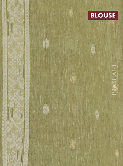 Linen cotton saree pista green with allover jamdhani weaves