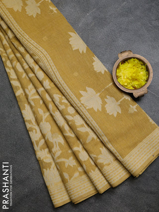 Linen cotton saree mustard yellow with allover jamdhani weaves